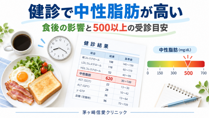 健診で中性脂肪が高いと言われたら？食後の影響と500以上の受診目安